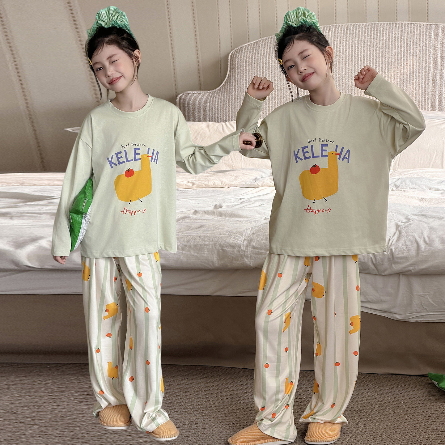 女童睡衣春季2026新款儿童纯棉莫代尔长袖套装春秋网红爆款家居服