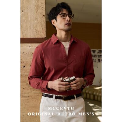 MCCEVTG安可拉红色男士衬衫长袖纯棉青年休闲通勤复古衬衫春秋季