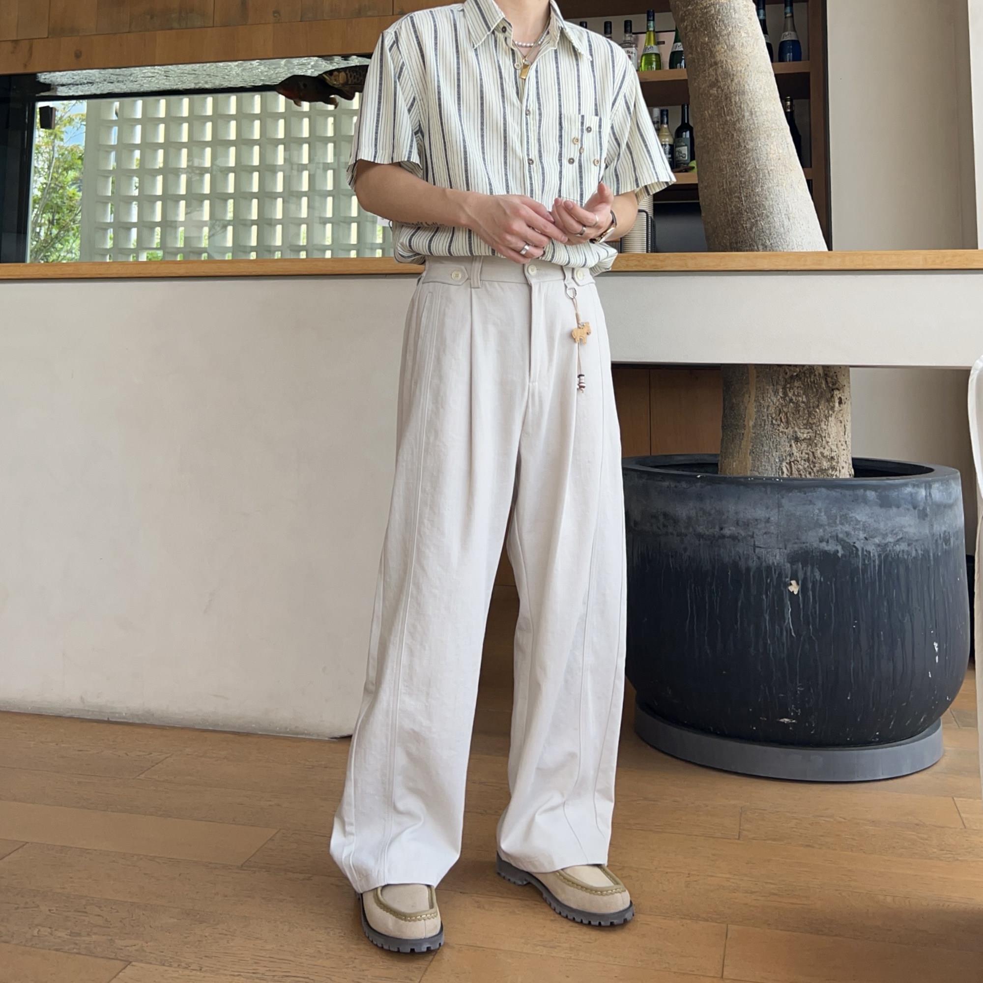 夏季薄款凉感宽松直筒休闲西裤男2026新款裤子韩版小马腰饰阔腿裤