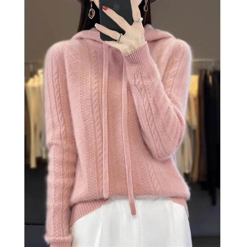 2025秋冬新款设计感带帽女套头宽松时尚短款连帽卫衣针织打底帽衫