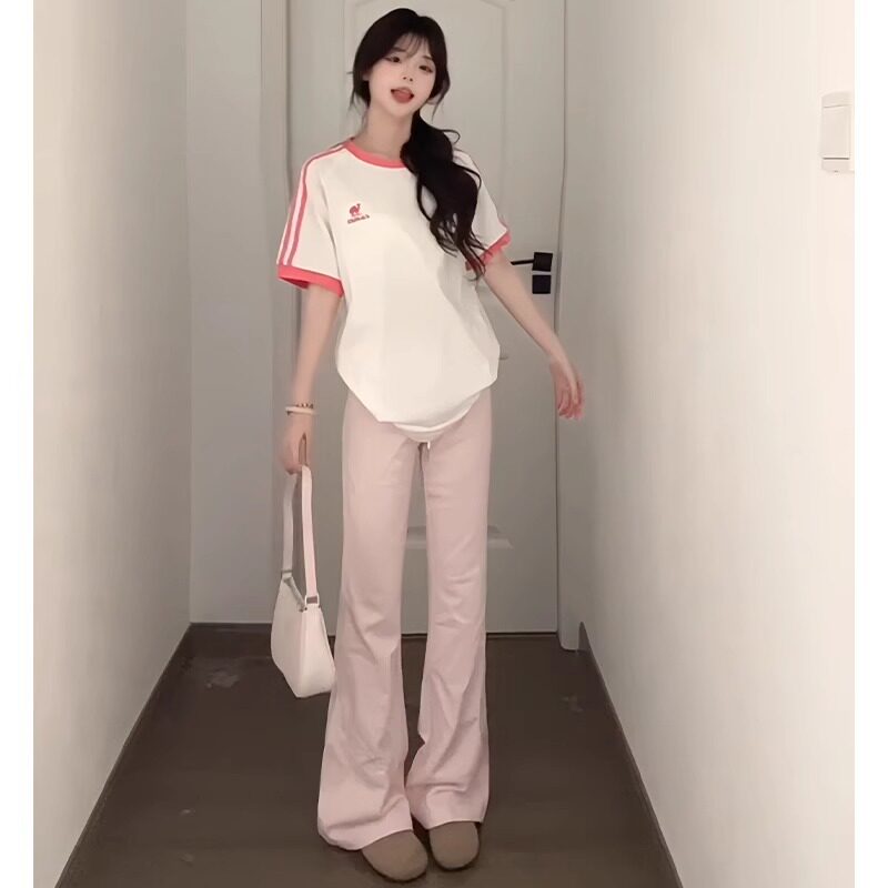 粉色微喇裤女夏季薄2025新款高腰垂感防晒马蹄裤小个子冰丝喇叭裤