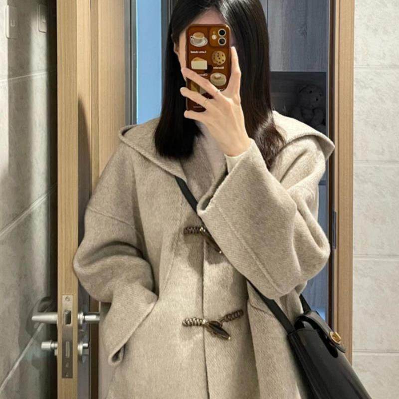 牛角扣短款毛呢大衣女秋冬季新款感连帽外套呢子加厚气质,女装/女士精品,毛呢外套,淘宝优惠券,粉丝福利购,淘宝优惠卷