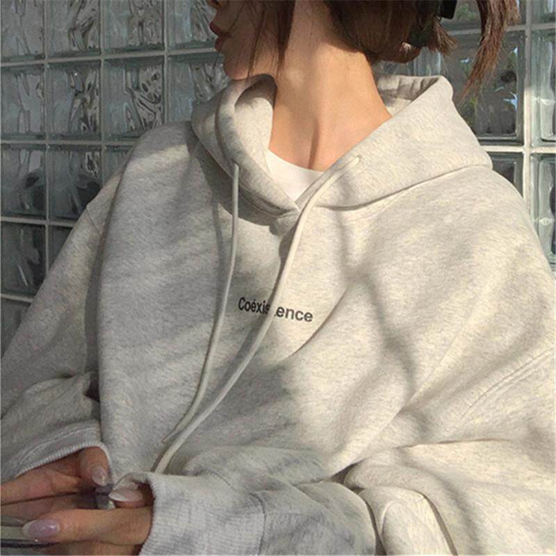 灰色连帽卫衣女2025秋冬新款加绒加厚韩版宽松显瘦慵懒风外套