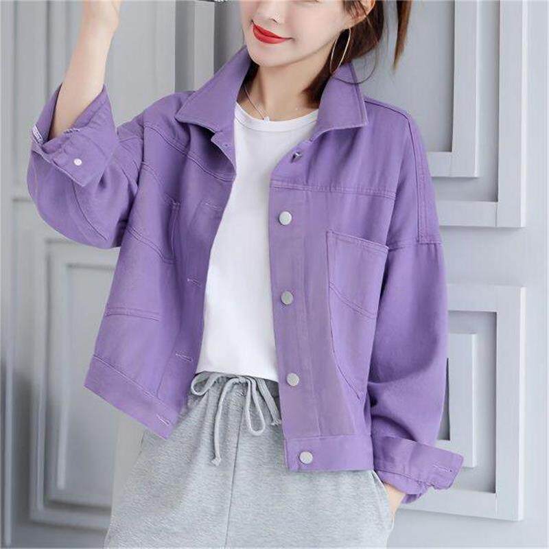 小个子紫色牛仔短外套女士2025年初春秋季新款休闲百搭夹克衫上衣
