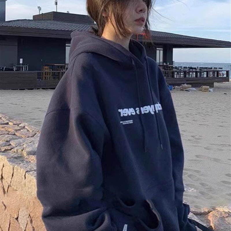 连帽卫衣外套女秋冬新款加绒加厚设计感小众宽松慵懒风学生上衣潮