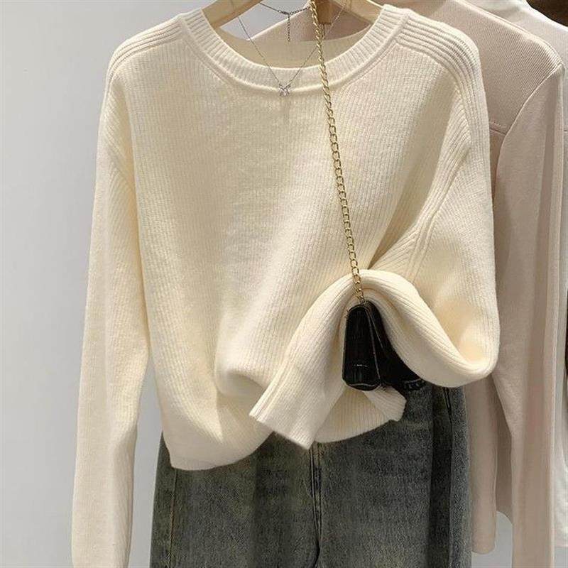 欧货宽松慵懒风圆领针织衫毛衣女秋冬新款设计感韩版套头长袖上衣