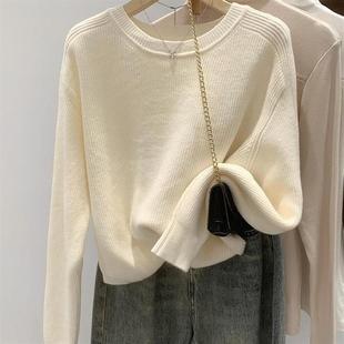 欧货宽松慵懒风圆领针织衫毛衣女秋冬新款设计感韩版套头长袖上衣