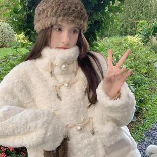 羊羔毛绒绒加棉加厚外套女冬季2025新款韩版仿皮草中长款气质大衣