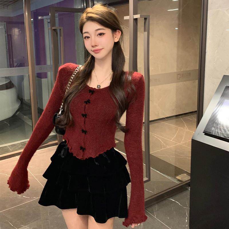 圣诞红色针织衫女秋冬季2025新款爆款毛衣内搭打底衫别致绝美上衣