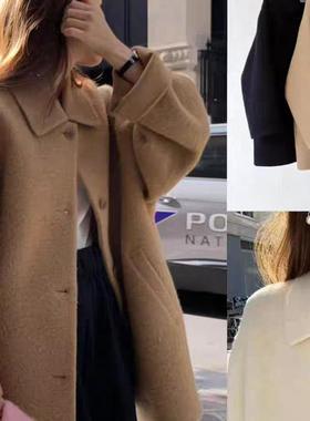 现货 2025冬季新韩国东大门OU*CE纯色温柔翻领苏丽羊驼大衣外套女