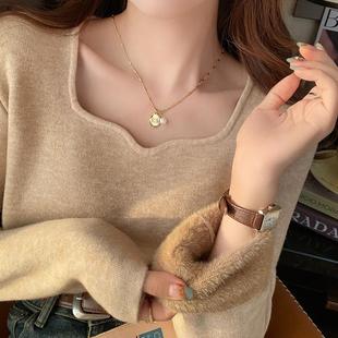 加绒打底衫女秋冬季外穿高级感加厚毛衣内搭2025新款低领保暖上衣