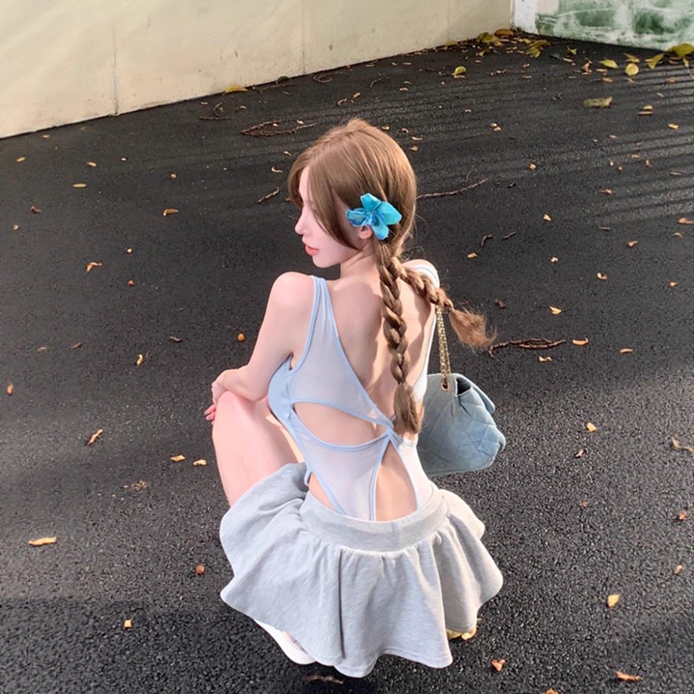 后背镂空连体吊带背心女夏季泰式辣妹露背抹胸上衣带胸垫裹胸外穿