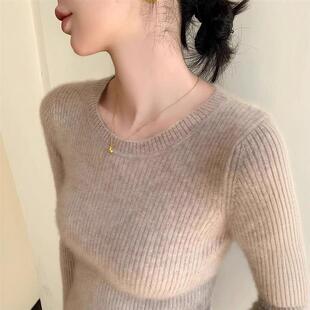 高级感圆领毛衣女冬季新款针织打底衫洋气内搭修身显瘦长袖上衣韩