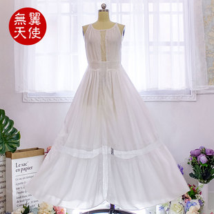 闭店清仓欧美风外单蕾丝拼接雪纺吊带绑带挂脖露背长裙沙滩连衣裙