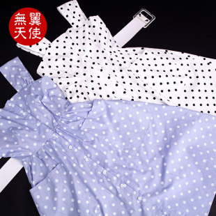 闭店清仓复古文艺波点高腰A字裙中长裙无袖 圆点收腰蓬蓬裙连衣裙