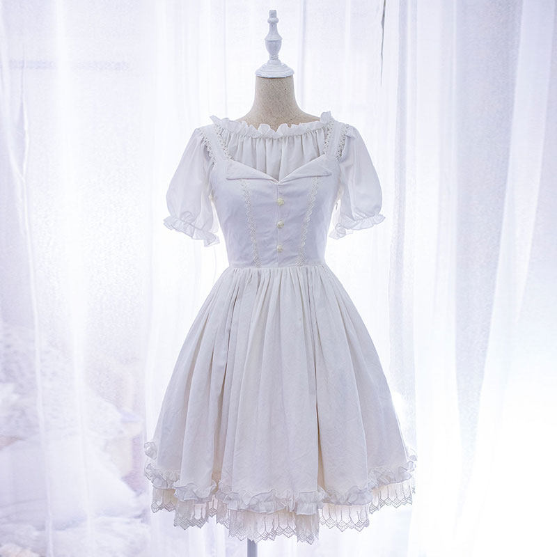 闭店清仓Lolita宫廷交叉绑带软妹日系jsk可爱白色打底上衣小衫