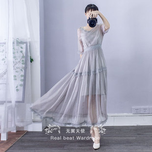 闭店清仓两件套裙子蕾丝拼接闪闪雪纺飘逸心机气质显瘦超仙连衣裙