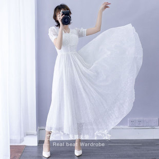 闭店清仓连衣裙复古文艺高腰雪纺大摆长裙公主裙旅拍小清新裙子