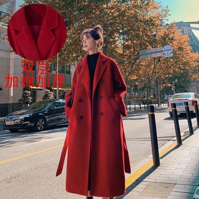 小个子红色毛呢外套新款