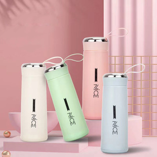 便携女生女款 创意双层便携玻璃杯礼品高颜值高颜值美式 少女心吸管
