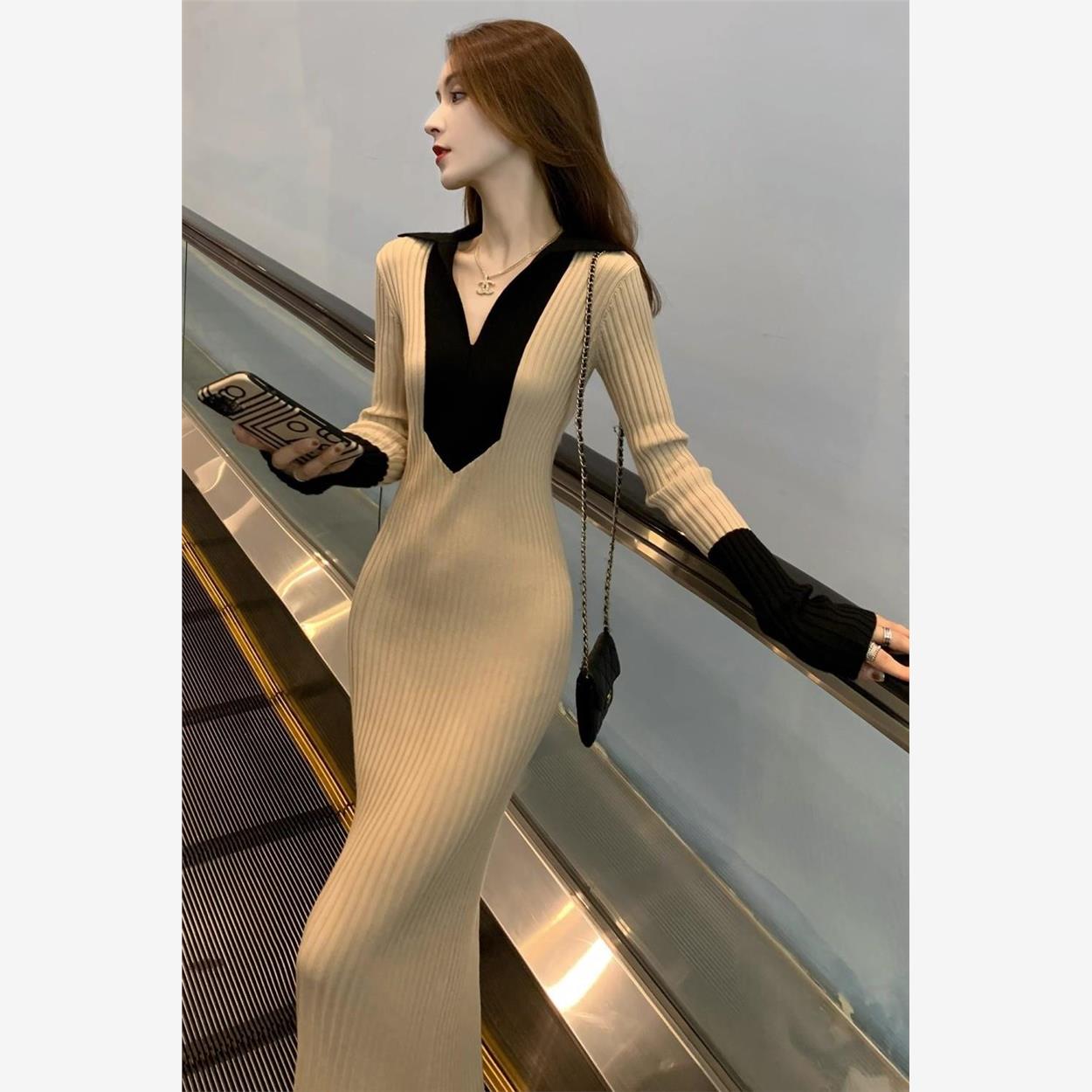 高级感法式针织连衣裙女