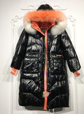 潮系列 8058S132 时尚真毛领长款羽绒服品牌女装折扣颦薪