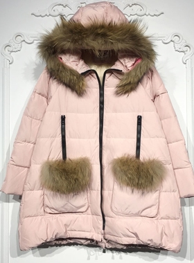 潮系列 8282S147 时尚真毛领羽绒服品牌女装折扣颦薪