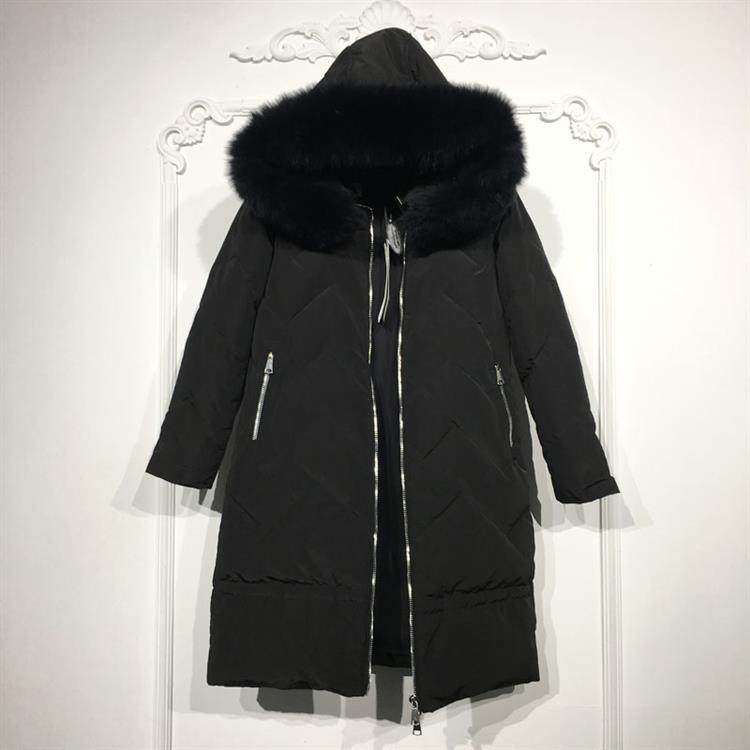 衣系列 D94725 时尚长款真毛领羽绒服品牌女装折扣颦薪