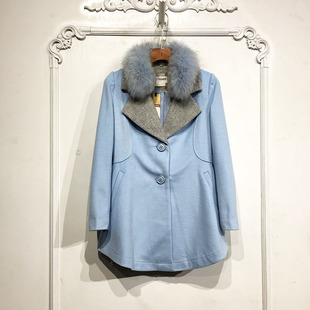 毛呢外套品牌女装 朝系列 真毛领长款 时尚 折扣颦薪 D78565
