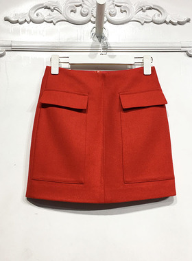 雅系列 D77633 时尚毛呢短裙品牌女装折扣饕薪散