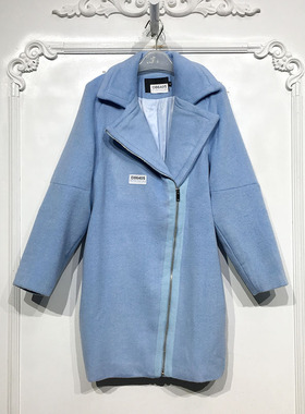 潮系列 D86405 时尚长款毛呢外套品牌女装折扣颦薪