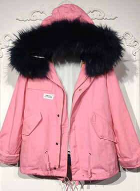 潮系列 8277S205 时尚真毛真毛领派克服品牌女装折扣颦薪