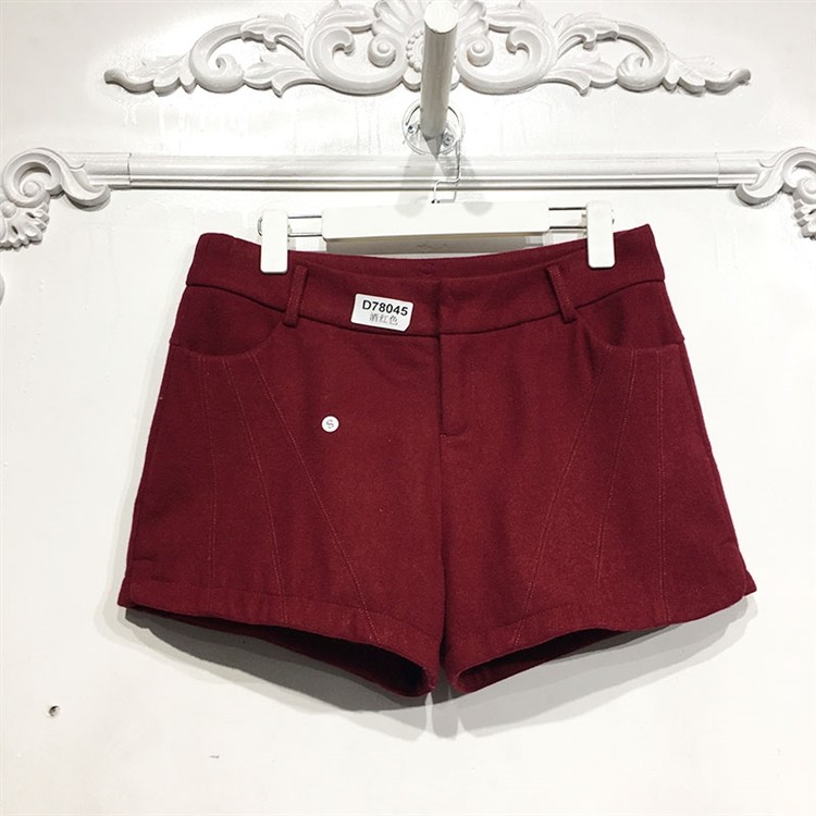 贝QN系列 D78045 时尚毛呢短裤品牌女装折扣颦薪