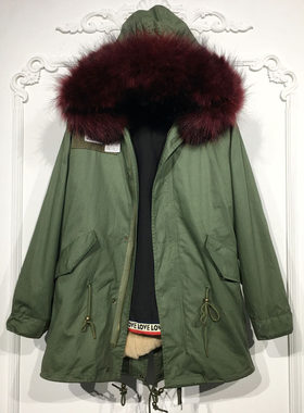 西树系列 8028S291 时尚真毛领真毛内胆派克服品牌女装折扣颦薪