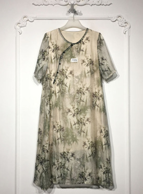 容悦 8250S048 时尚国风新中式丝麻连衣裙品牌女装折扣馨薪