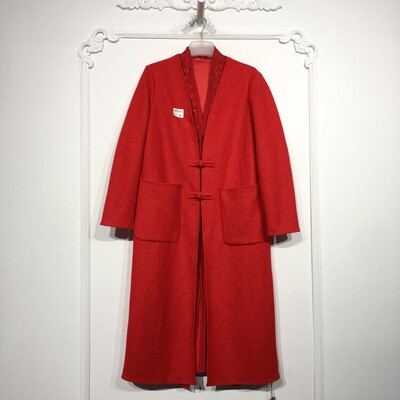 潮系列 D97165 时尚国风新中式长款毛呢外套品牌女装折扣颦薪