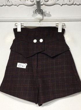 潮系列 8288S079 时尚毛呢短裤品牌女装折扣颦薪