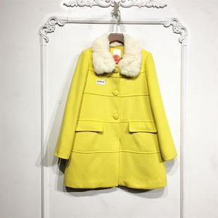 毛呢外套品牌女装 夕系列 真毛领长款 时尚 折扣颦薪 D78734