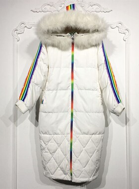 沫L系列 8129S107 时尚真毛领长款羽绒服品牌女装折扣颦薪