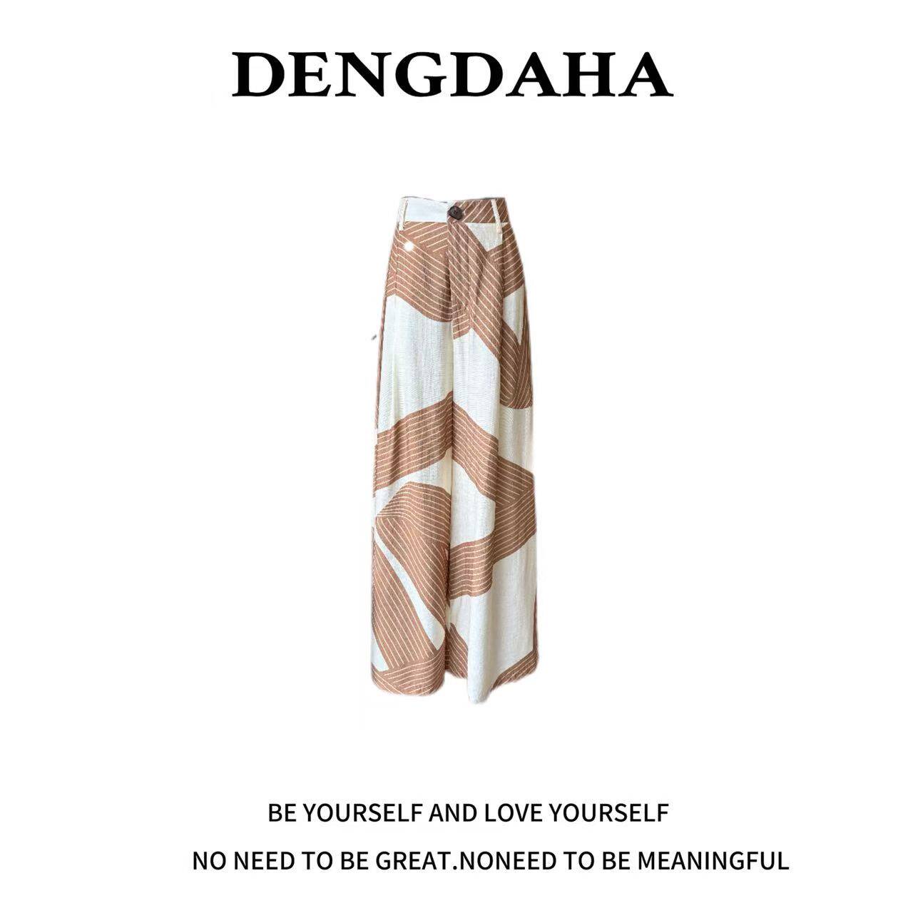 DENGDAHA「悠闲派」高腰休闲长裤时尚潮流宽松夏季女装阔腿裤E772
