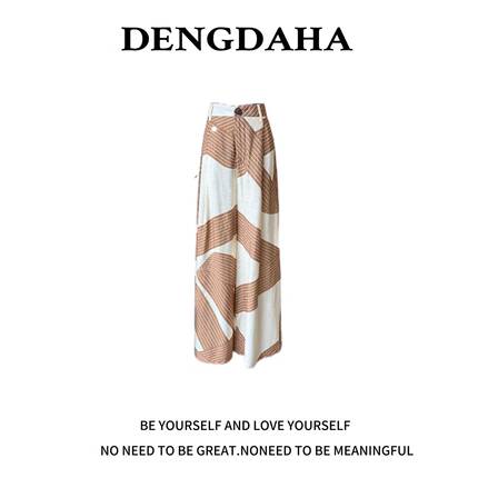 DENGDAHA「悠闲派」高腰休闲长裤时尚潮流宽松夏季女装阔腿裤E772