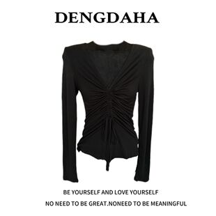 抽绳春季 长袖 上衣T恤简约风显瘦女士Z706 {明媚假日} DENGDAHA