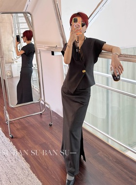 A987+A988套装女时尚套装新款时尚短袖上衣半身裙两件套