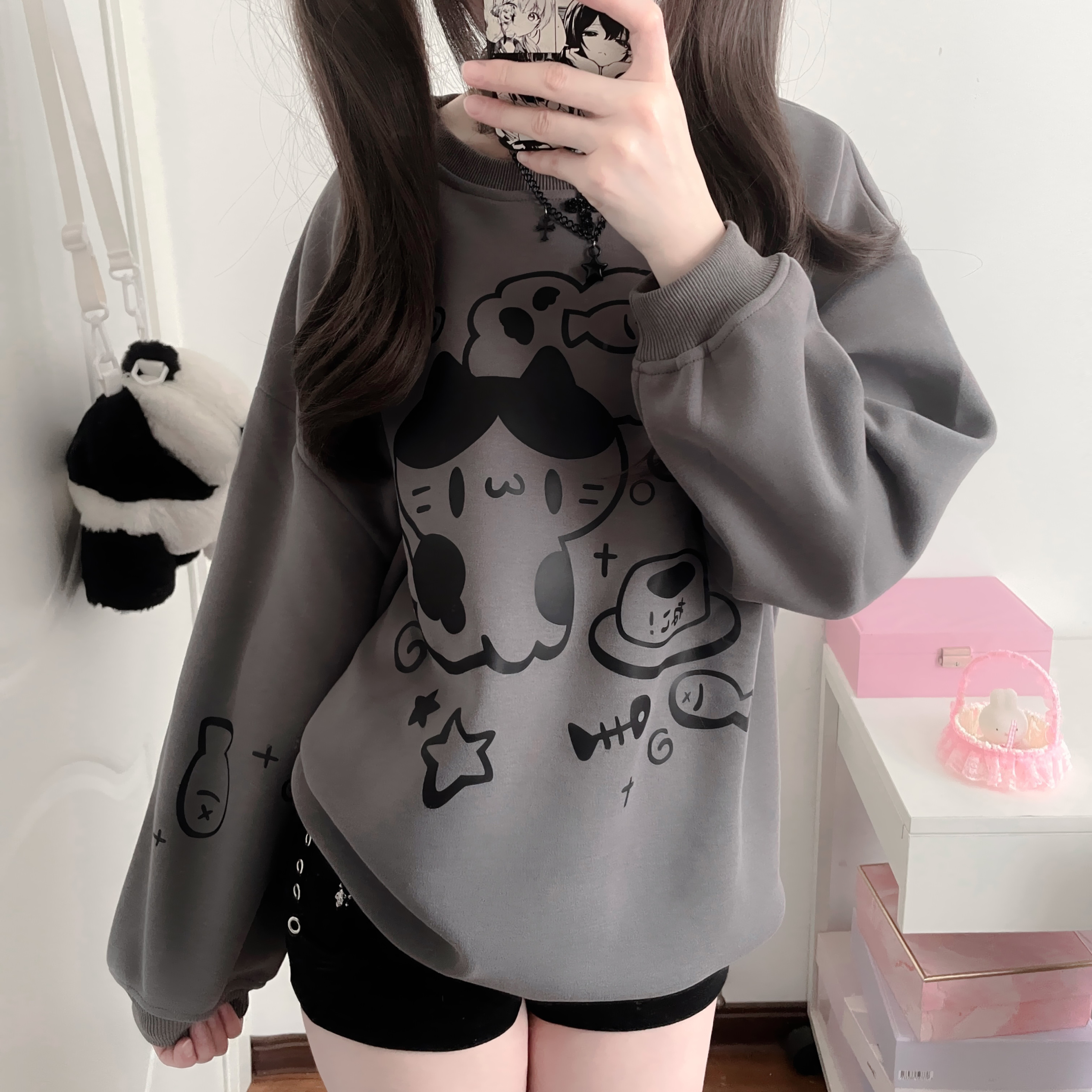 草莓熊自制日系可爱萌感宅宅秋季新款百搭长袖加绒洋气可爱卫衣