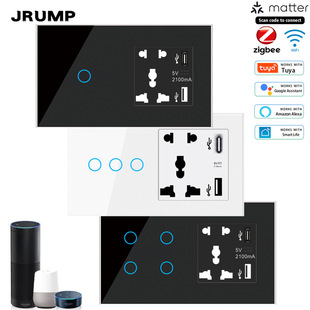 147-Zigbee智能开关面板带五孔插座USB+C的墙壁触摸智能生活