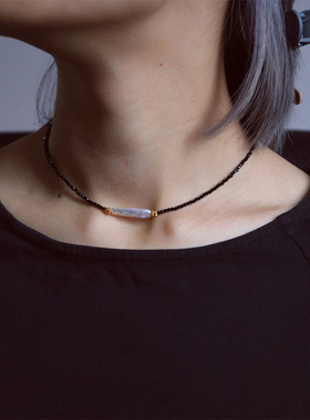 珍珠母贝通用珍珠小银条项链简洁