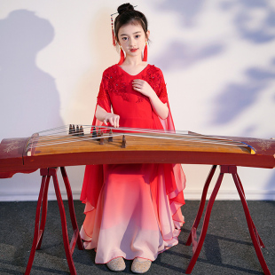 儿童古筝演奏比赛演出服女中大童超仙原创古典汉服超仙水袖表演服