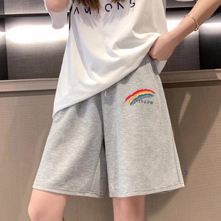 百搭直筒bf风五分裤 运动短裤 宽松高腰显瘦休闲灰色美式 薄款 女夏季