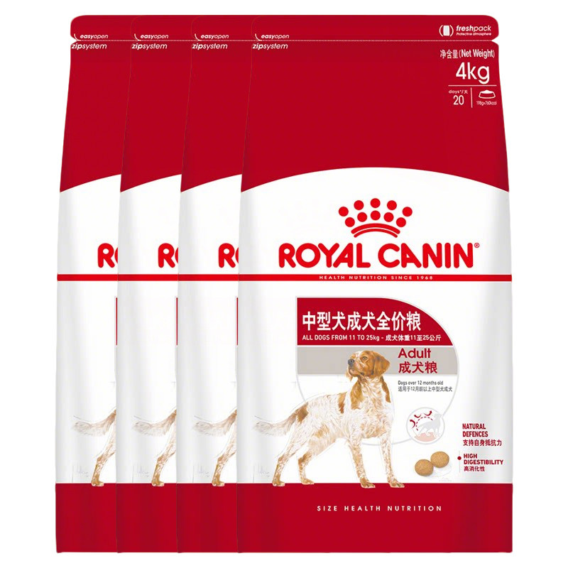 皇家狗粮中型犬成犬粮4kg*4包15KG+1KG萨摩耶德牧松狮边境M25通用