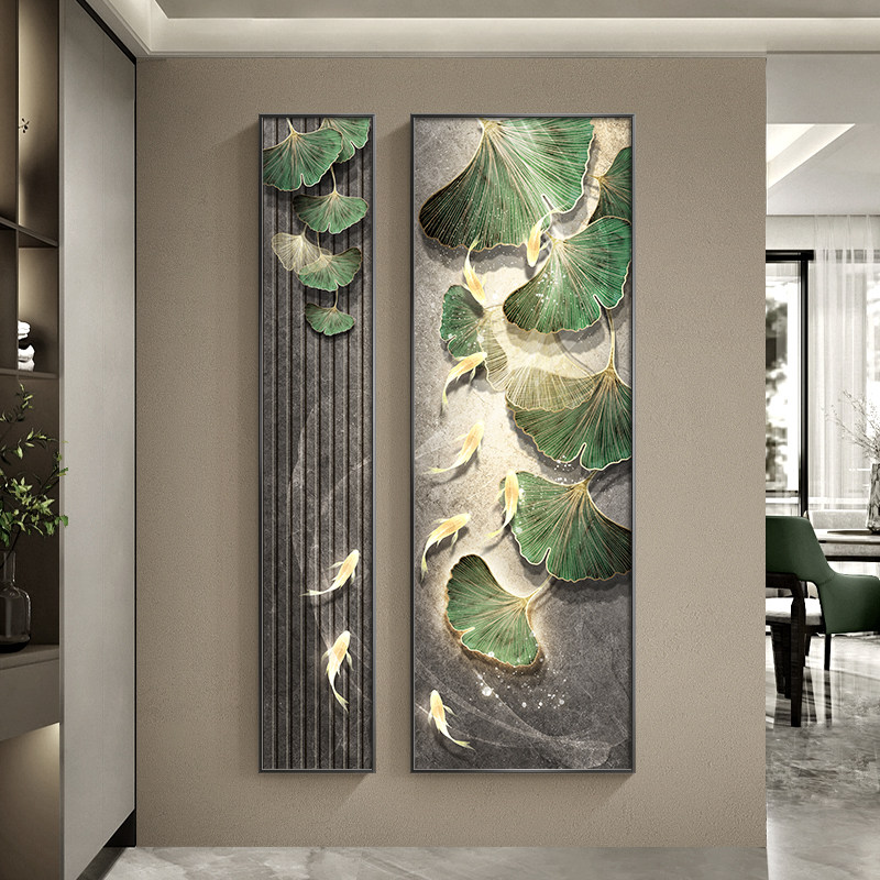 轻奢高级感玄关装饰画 画银杏叶走廊过道挂画 画家大业大壁画 画